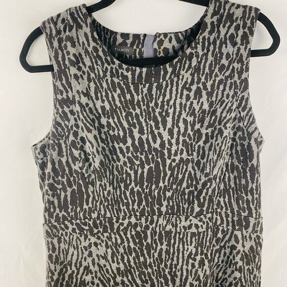 Talbots Animal Print Gray and Black Scoop Neck Sheath Career Dress Size 12 - Picture 2 of 8